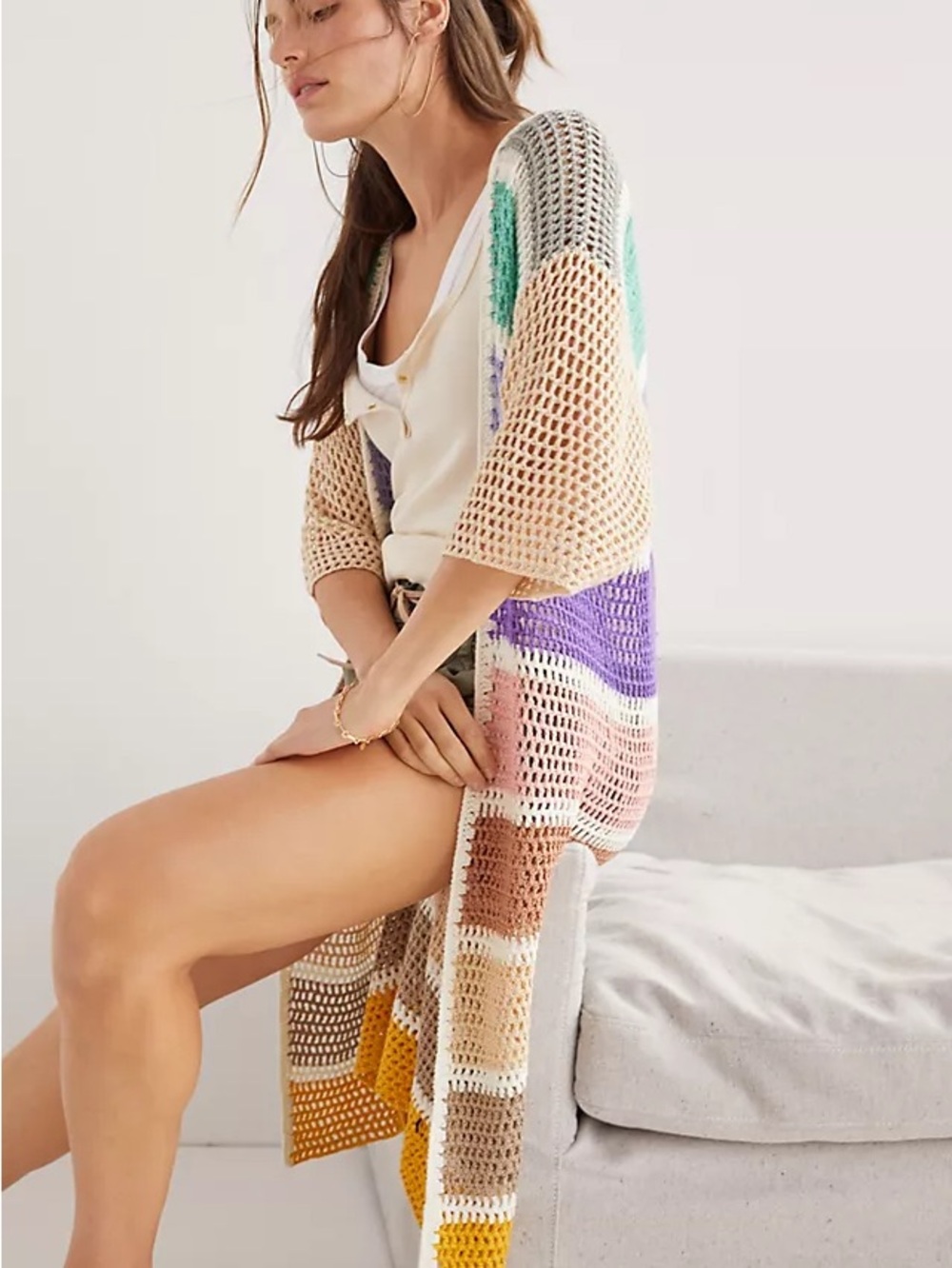 AnthroOpen-Knit Multi Color open knit Cardigan - White, Purple, Mint, Peach